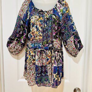 Bebe Sheer Floral ¾ Sleeves Flowy Tunic/Top, Size L